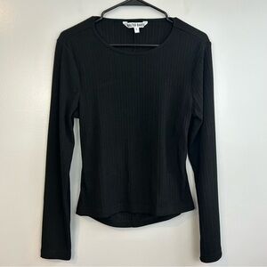 Walter Baker Long Sleeve Open Back Ribbed Long Sleeve Black Top Size Large